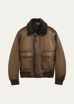 BerlutiMen's Leather & Shearling Collar Bomber Jacket