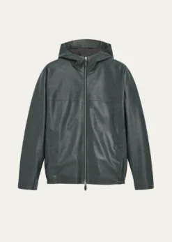 BerlutiMen's B-Way Scritto Leather Hooded Jacket