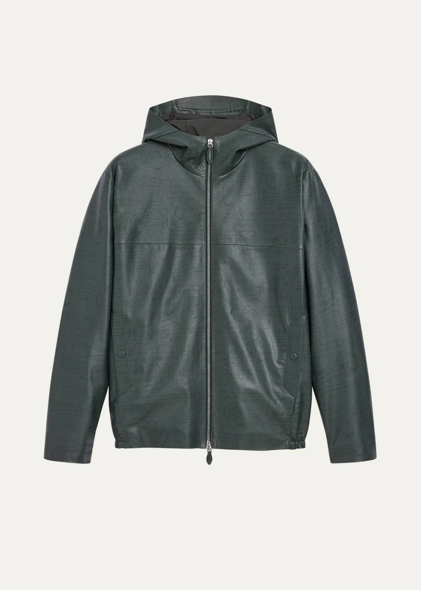 BerlutiMen's B-Way Scritto Leather Hooded Jacket