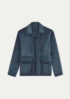 BerlutiMen's Scritto-Undercollar Leather Jacket