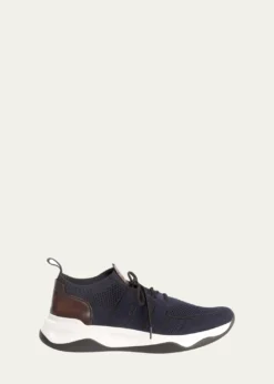 BerlutiMen's Shadow Knit Sneaker with Leather Details