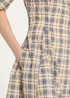 BERNADETTEBowery Off-The-Shoulder Check Seersucker Asymmetric Dress