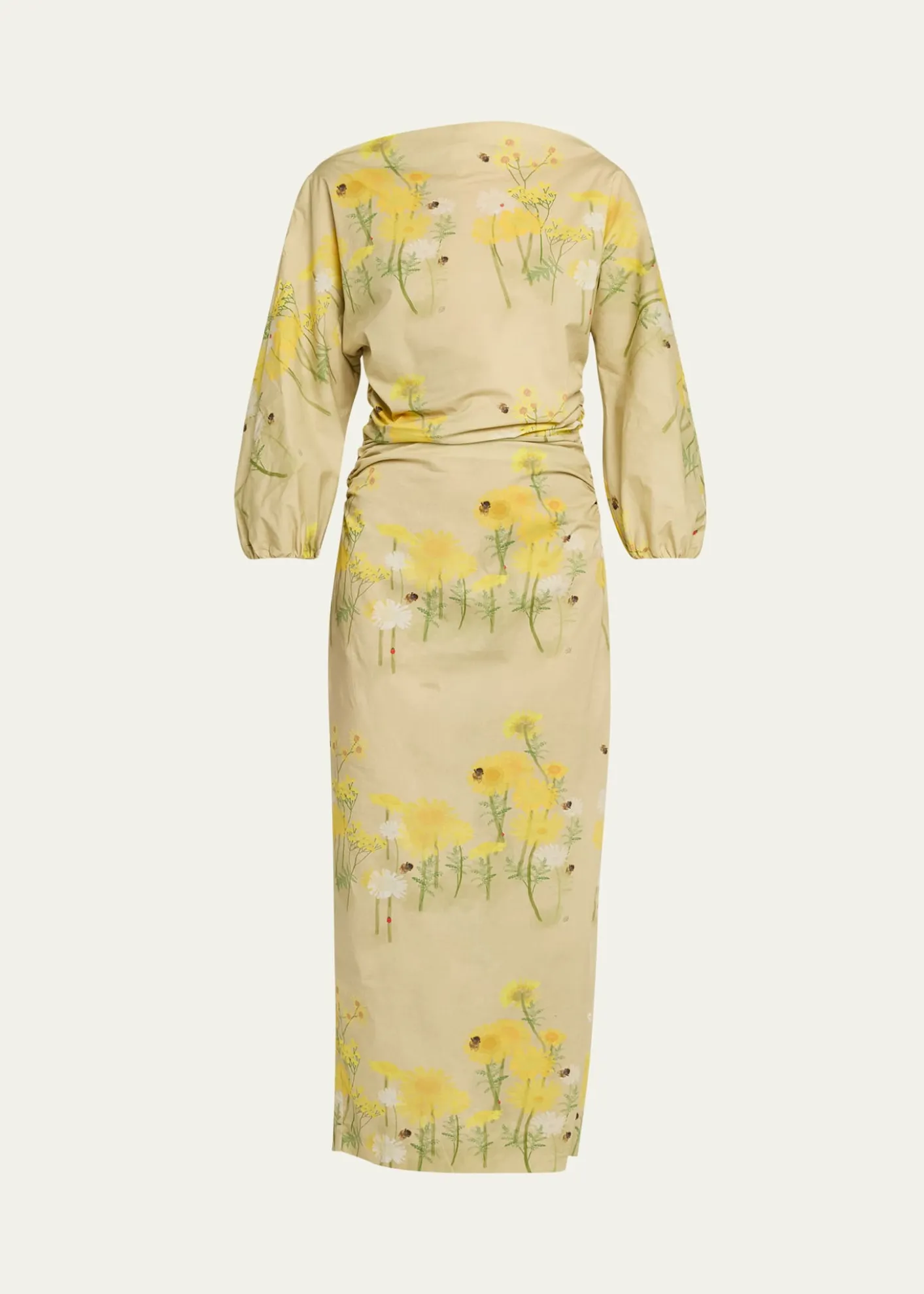 BERNADETTEEzra Floral Ruched Cotton 3/4-Sleeve Midi Dress