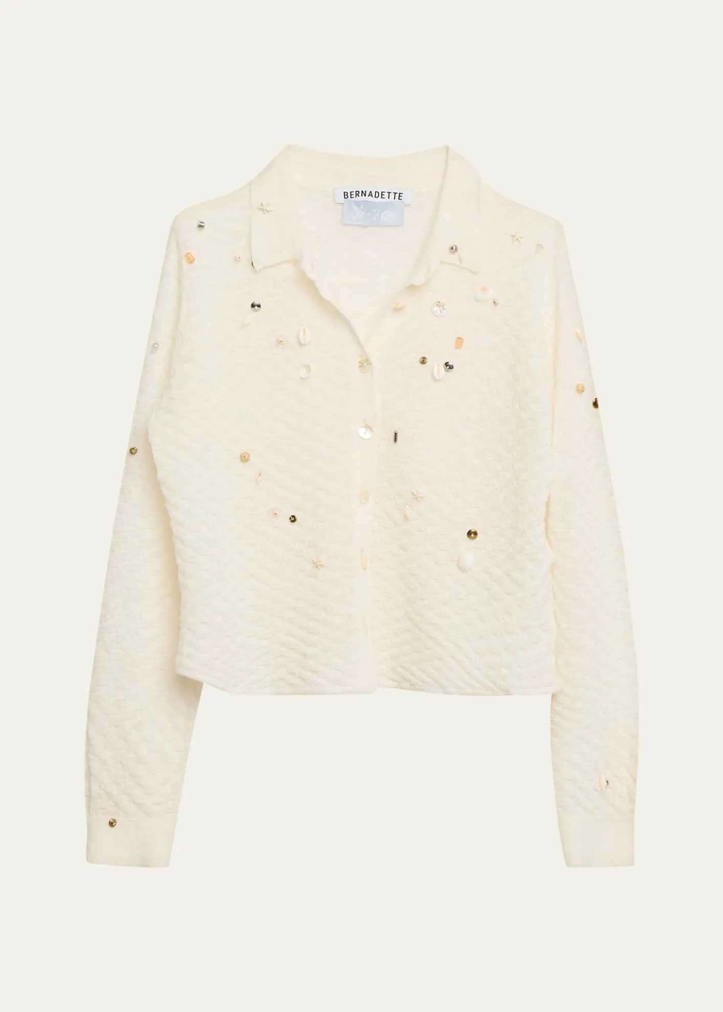 BERNADETTETurner Embellished Check Linen Button-Down Shirt