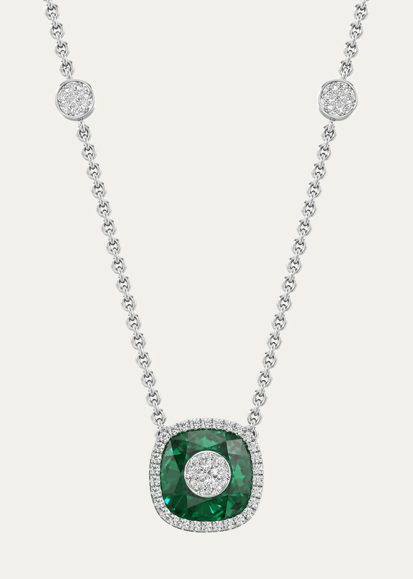 Bhansali18K White Gold 10mm Cushion-Cut Fusion Necklace with Diamonds