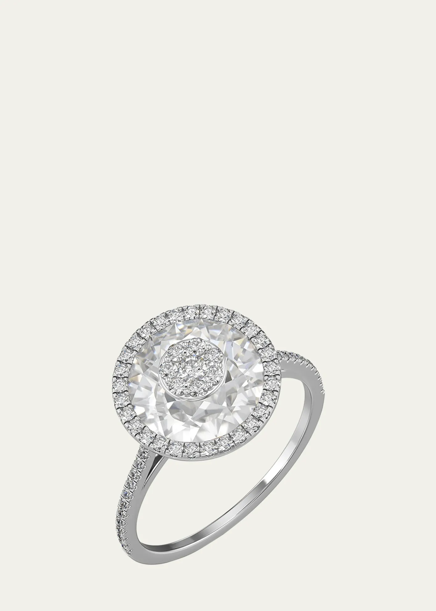 Bhansali18K White Gold 10mm Halo Ring with Diamonds, Size 6.5