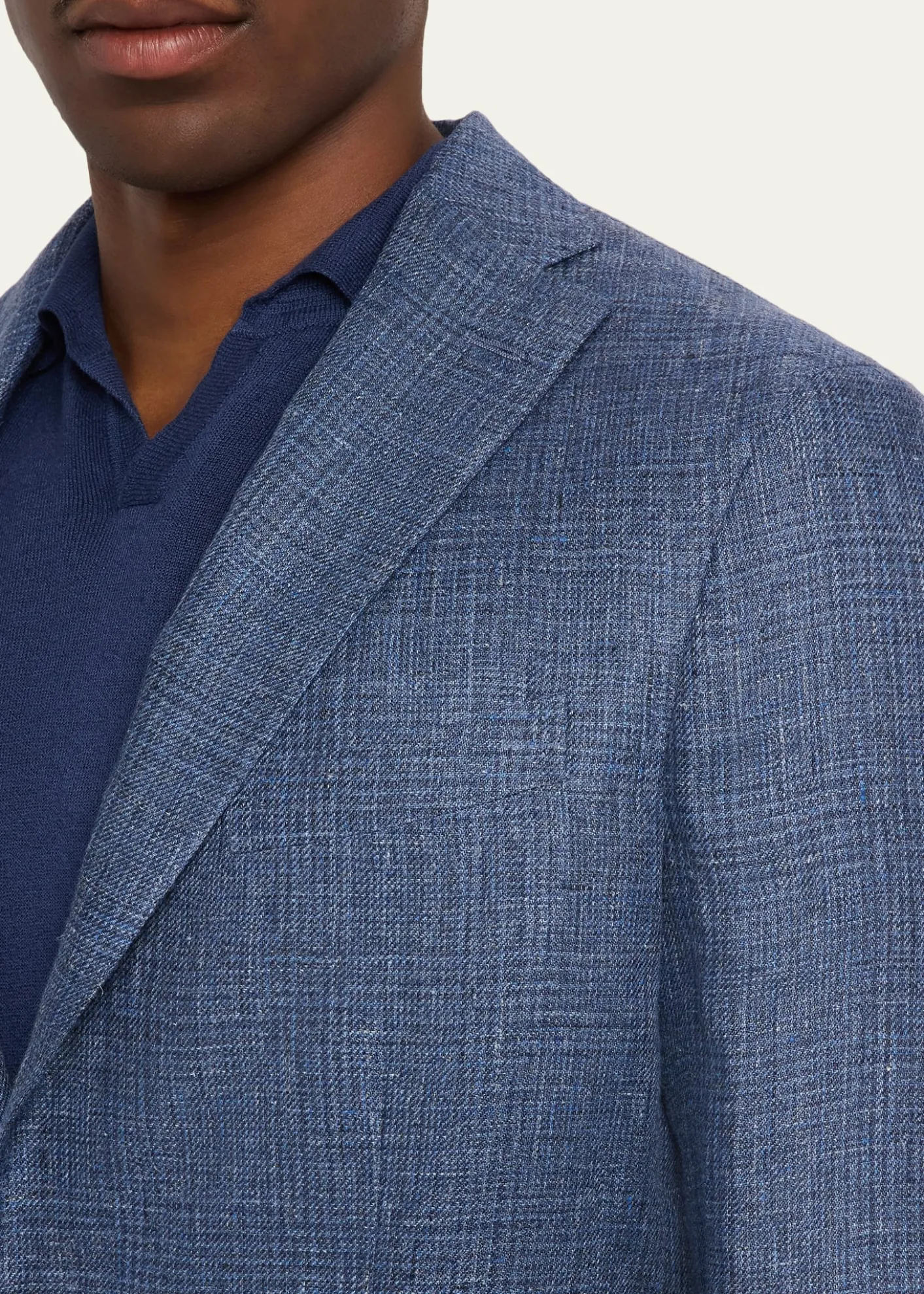 BoglioliMen's Plaid Linen Denim Single-Breasted Blazer