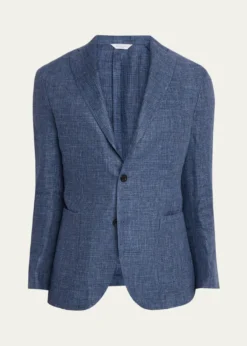 BoglioliMen's Plaid Linen Denim Single-Breasted Blazer