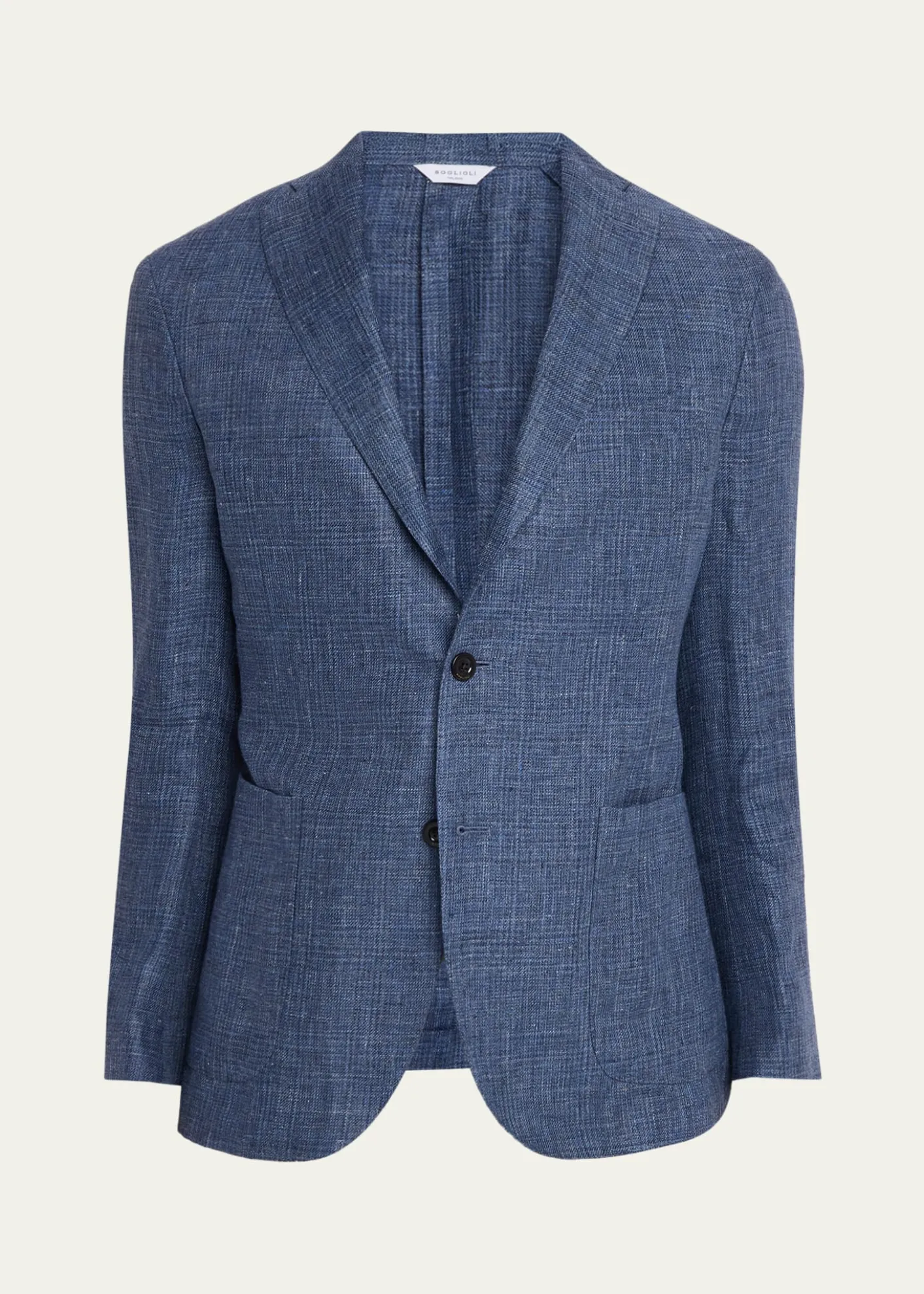 BoglioliMen's Plaid Linen Denim Single-Breasted Blazer