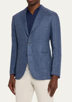 BoglioliMen's Plaid Linen Denim Single-Breasted Blazer