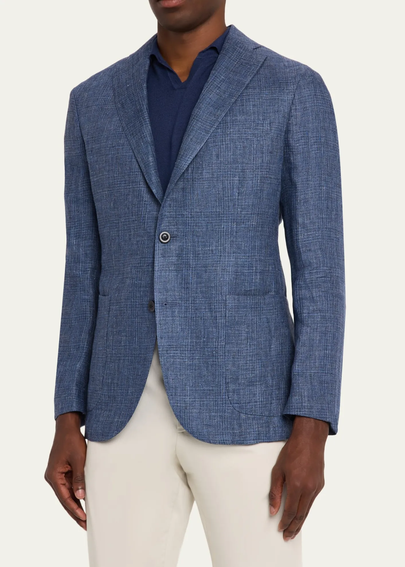 BoglioliMen's Plaid Linen Denim Single-Breasted Blazer