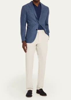 BoglioliMen's Plaid Linen Denim Single-Breasted Blazer