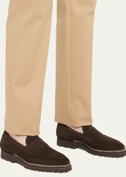 BontoniMen's Principe Lug Sole Suede Penny Loafers