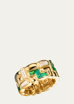 Boochier18K Yellow Gold Half Emerald and Diamond Arcade Icon Ring