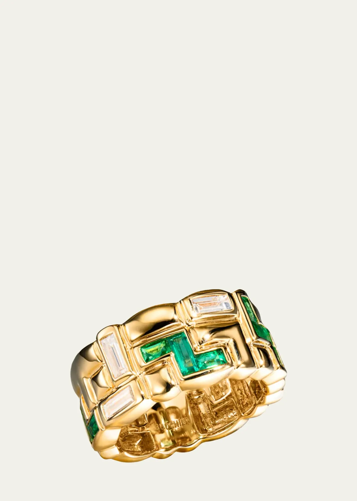 Boochier18K Yellow Gold Half Emerald and Diamond Arcade Icon Ring