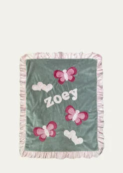 Boogie BabyGirl's Fly Fly Butterfly Ruffle Blanket, Personalized