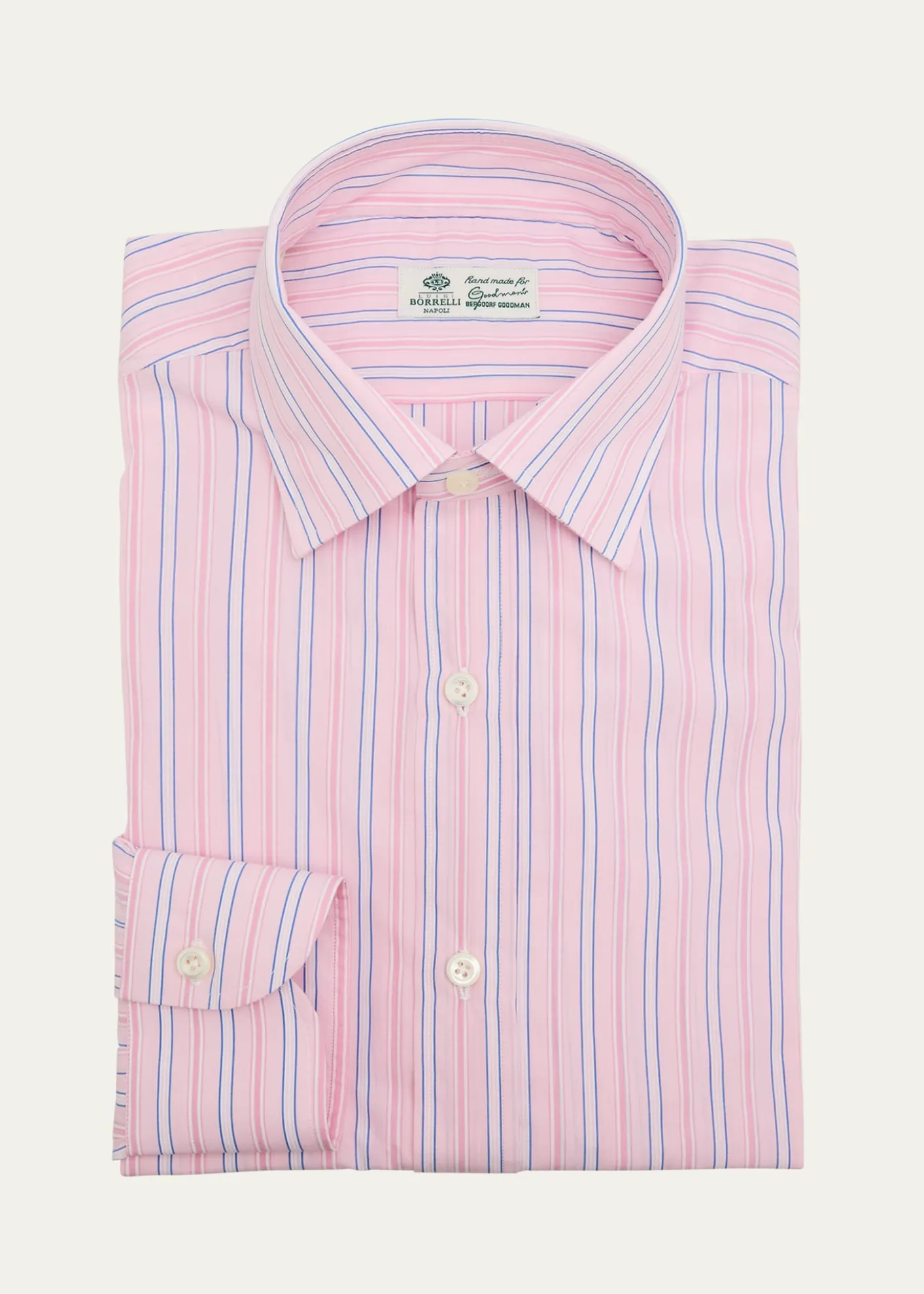 BorrelliMen's Cotton Fine-Stripe Point Collar Dress Shirt