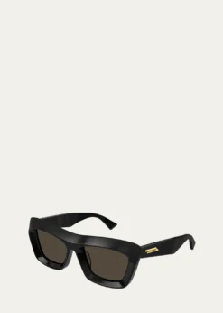 Bottega VenetaBeveled Acetate Rectangle Sunglasses