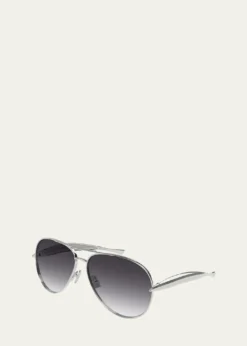 Bottega VenetaCurved Metal Aviator Sunglasses