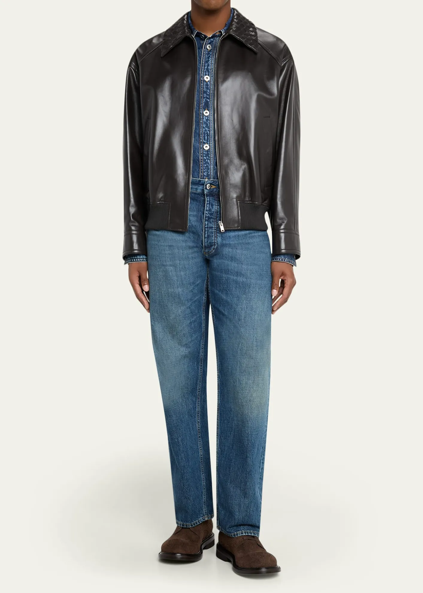 Bottega VenetaMen's Dark Brown Nappa Leather Blouson Jacket