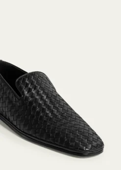 Bottega VenetaMen's Palazzo Intrecciato Leather Square-Toe Slippers