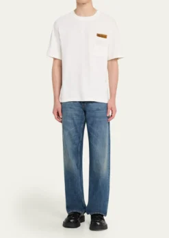 Bottega VenetaMen's Pima Cotton Jersey Intrecciato-Pocket T-Shirt