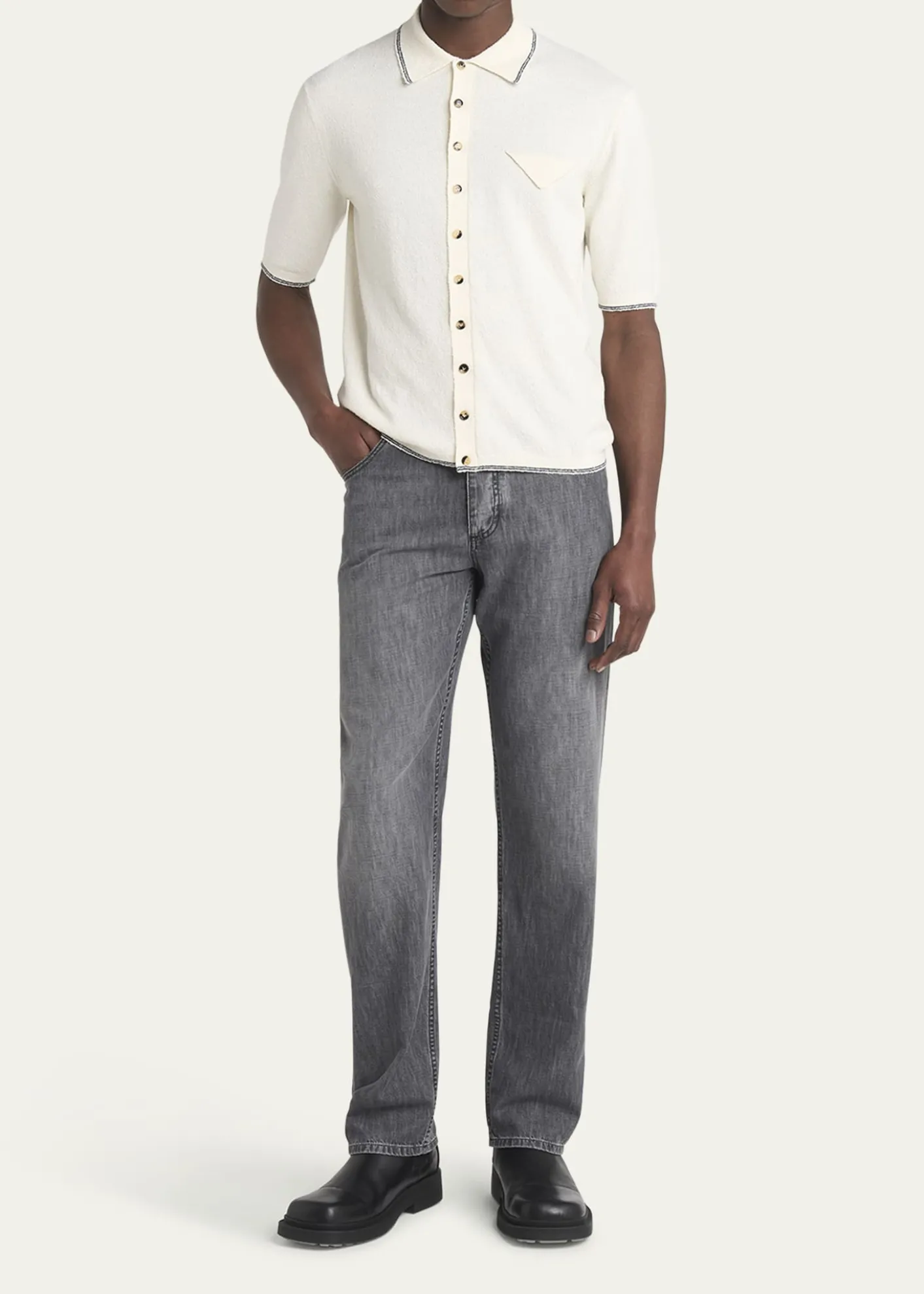 Bottega VenetaMen's Stripe Intarsia Knit Polo Shirt
