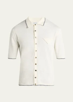 Bottega VenetaMen's Stripe Intarsia Knit Polo Shirt