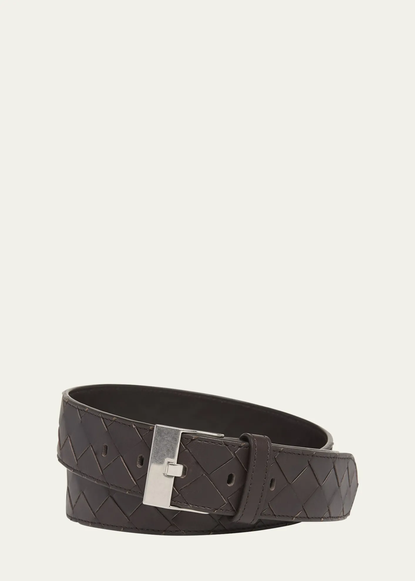 Bottega VenetaMen's Watch-Buckle Intrecciato Leather Belt