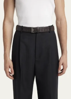 Bottega VenetaMen's Watch-Buckle Intrecciato Leather Belt