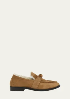Bottega VenetaAstaire Suede Shearling-Lined Knot Loafers