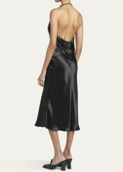 Bottega VenetaBeaded Halter Washed Fluid Shine Viscose Dress