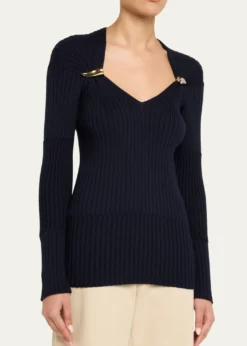 Bottega VenetaClaw Embellished Cashmere-Silk Rib Sweater