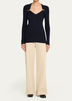 Bottega VenetaClaw Embellished Cashmere-Silk Rib Sweater