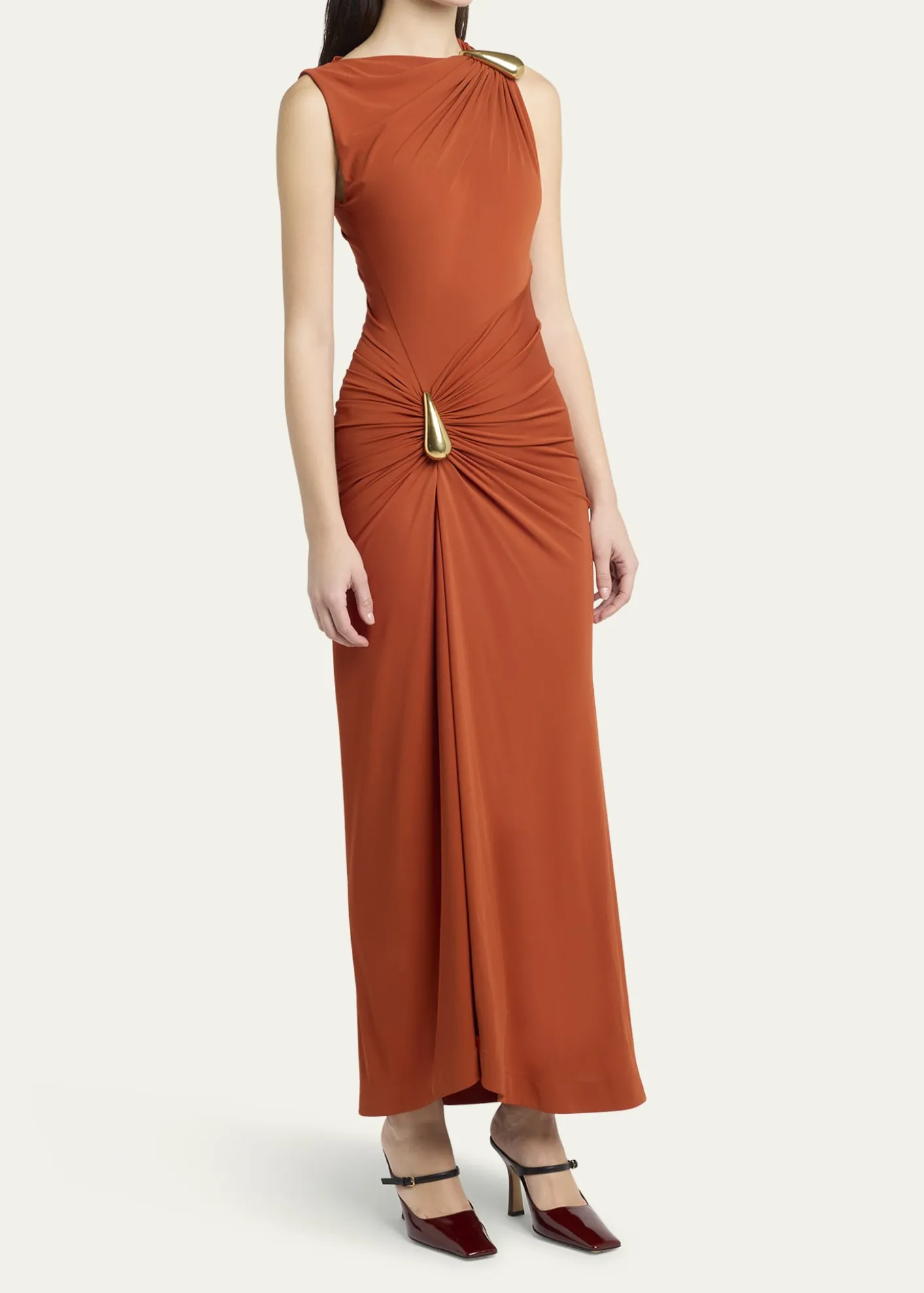 Bottega VenetaDrop Detail Gathered Matte Crepe Jersey Maxi Dress