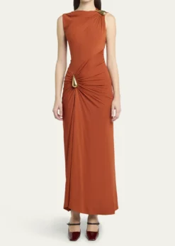 Bottega VenetaDrop Detail Gathered Matte Crepe Jersey Maxi Dress