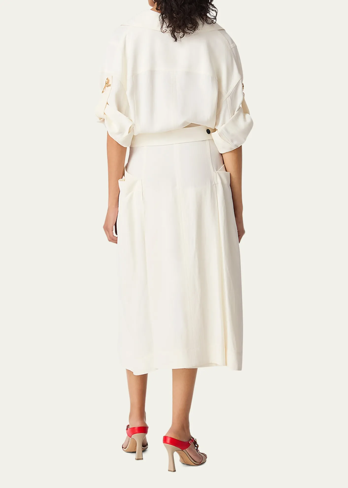 Bottega VenetaFit-and-Flare Grainy Midi Dress with Frog Embellishments