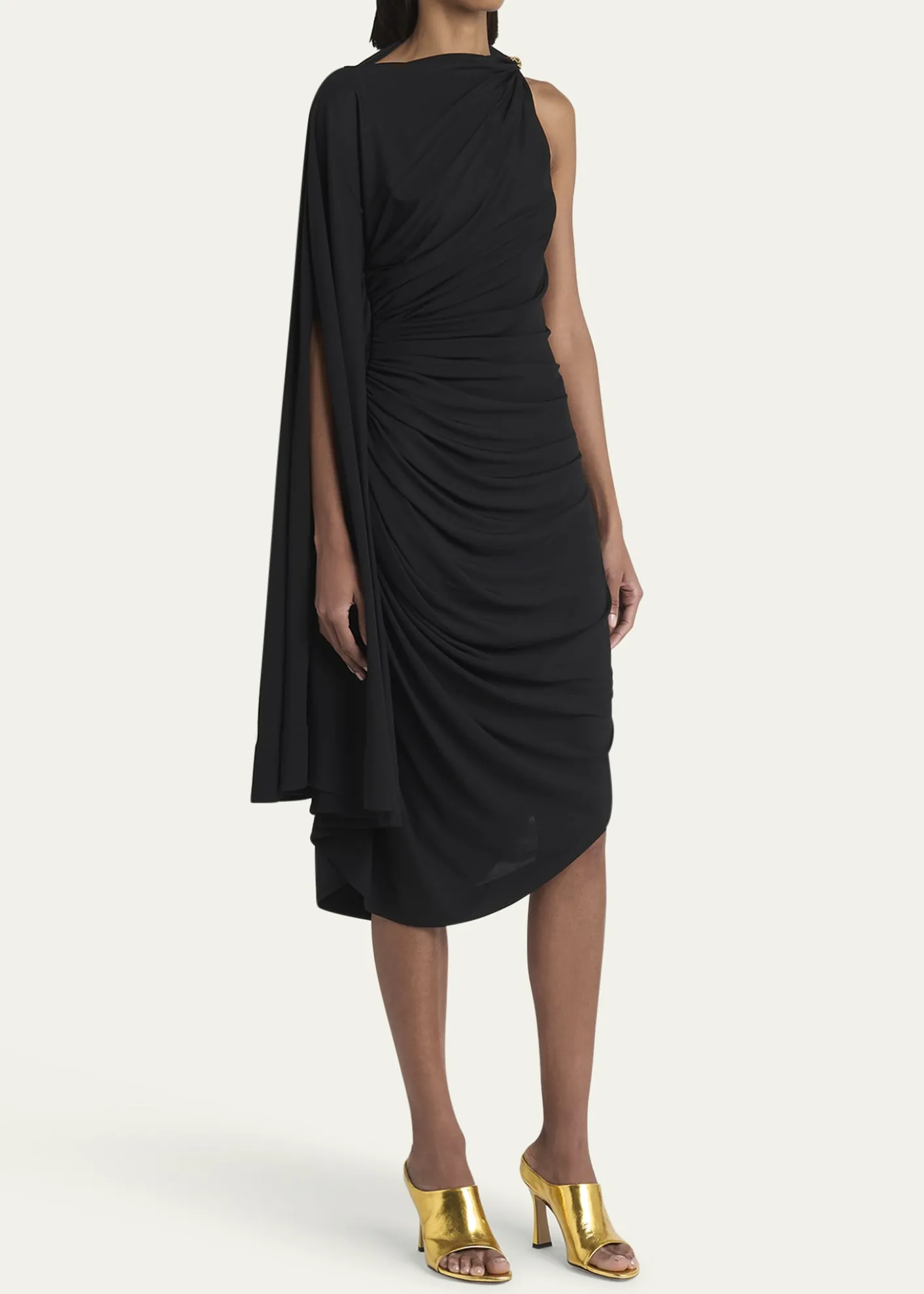 Bottega VenetaFrog Draped Matte Viscose Jersey Cape Dress
