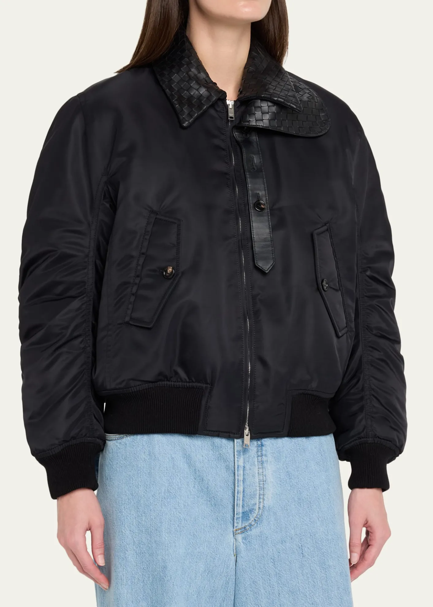 Bottega VenetaIntrecciato Collar Blouson Bomber Jacket
