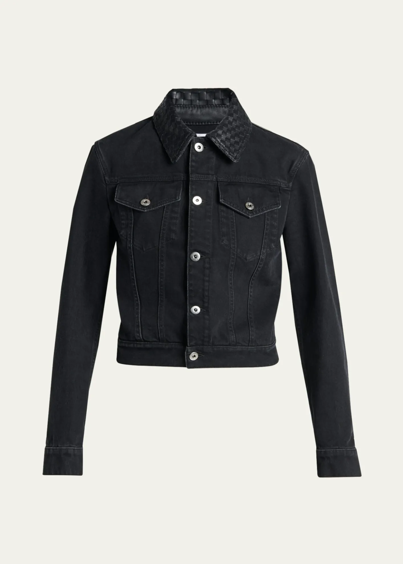 Bottega VenetaIntrecciato-Collar Faded Black Denim Jacket