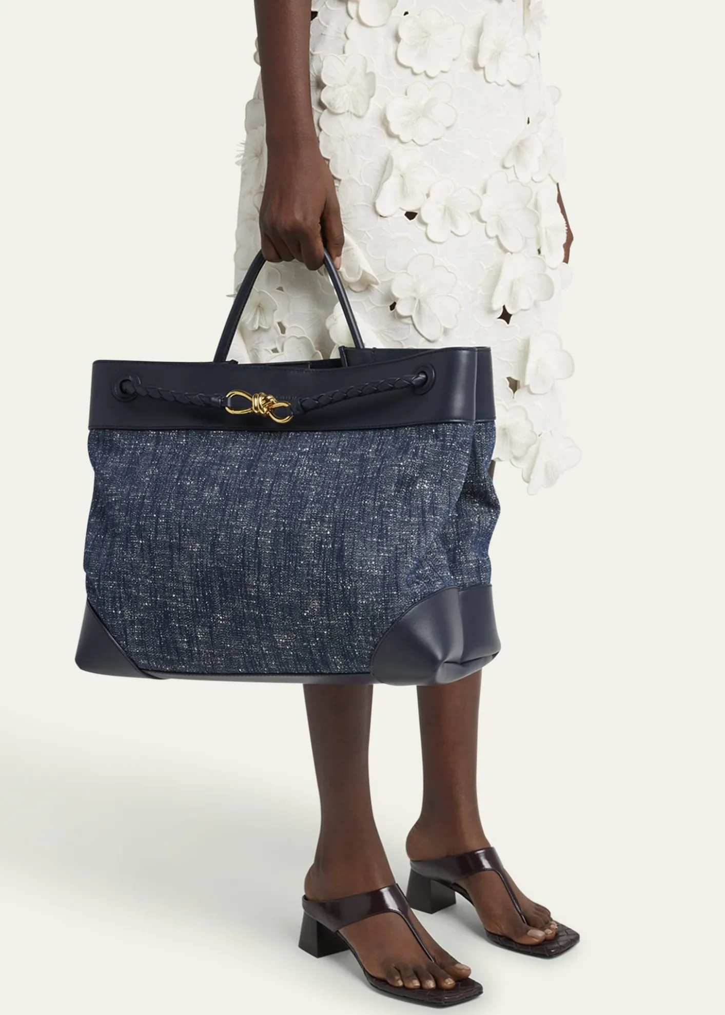 Bottega VenetaLarge Andiamo Denim Boucle Crossbody Bag