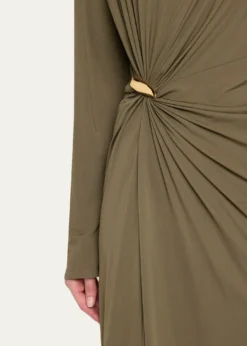 Bottega VenetaLong-Sleeve Draped Matte Crepe Maxi Dress