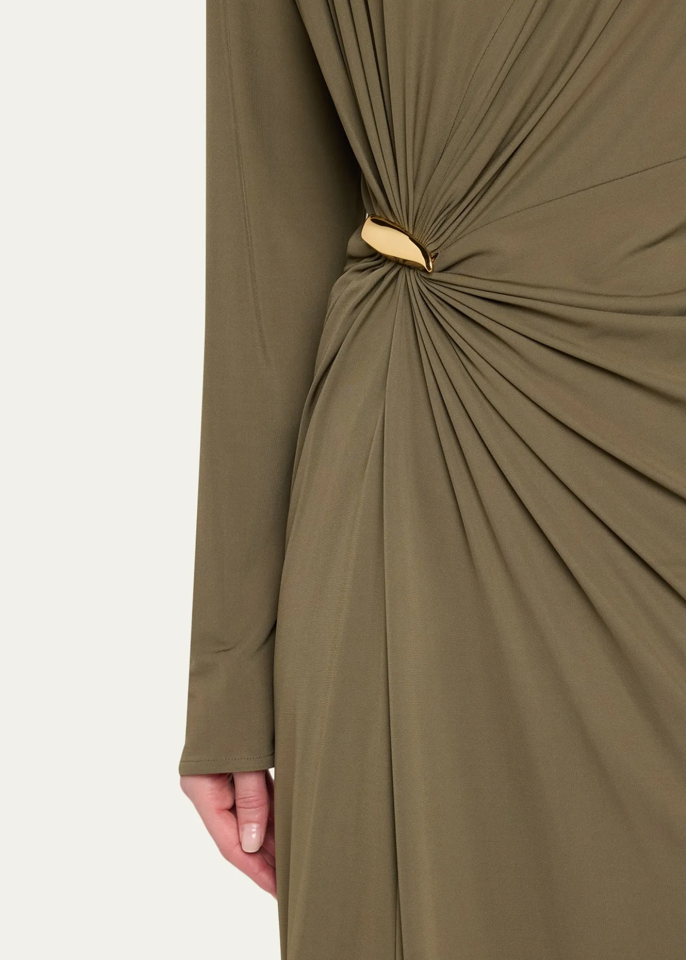 Bottega VenetaLong-Sleeve Draped Matte Crepe Maxi Dress