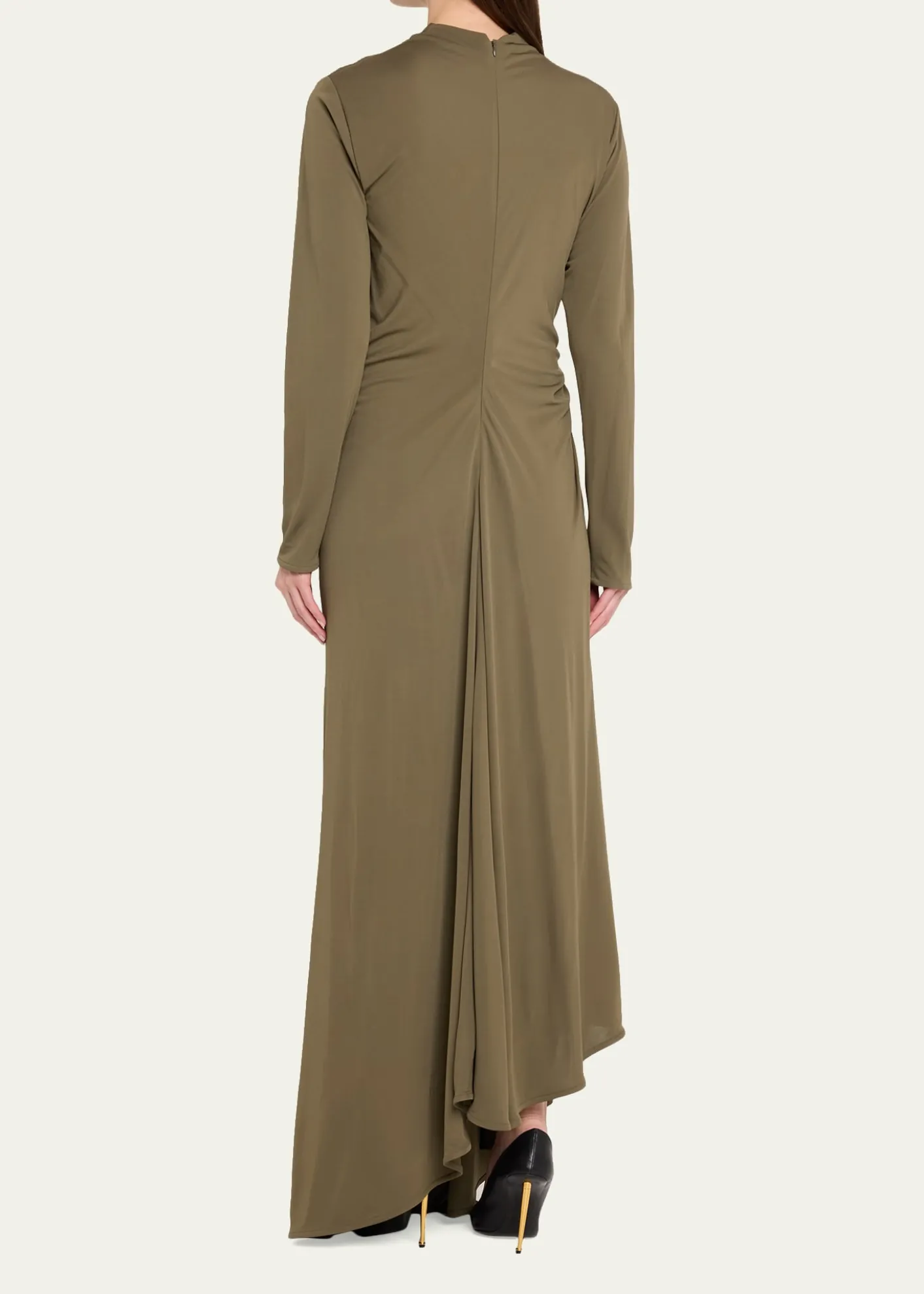 Bottega VenetaLong-Sleeve Draped Matte Crepe Maxi Dress