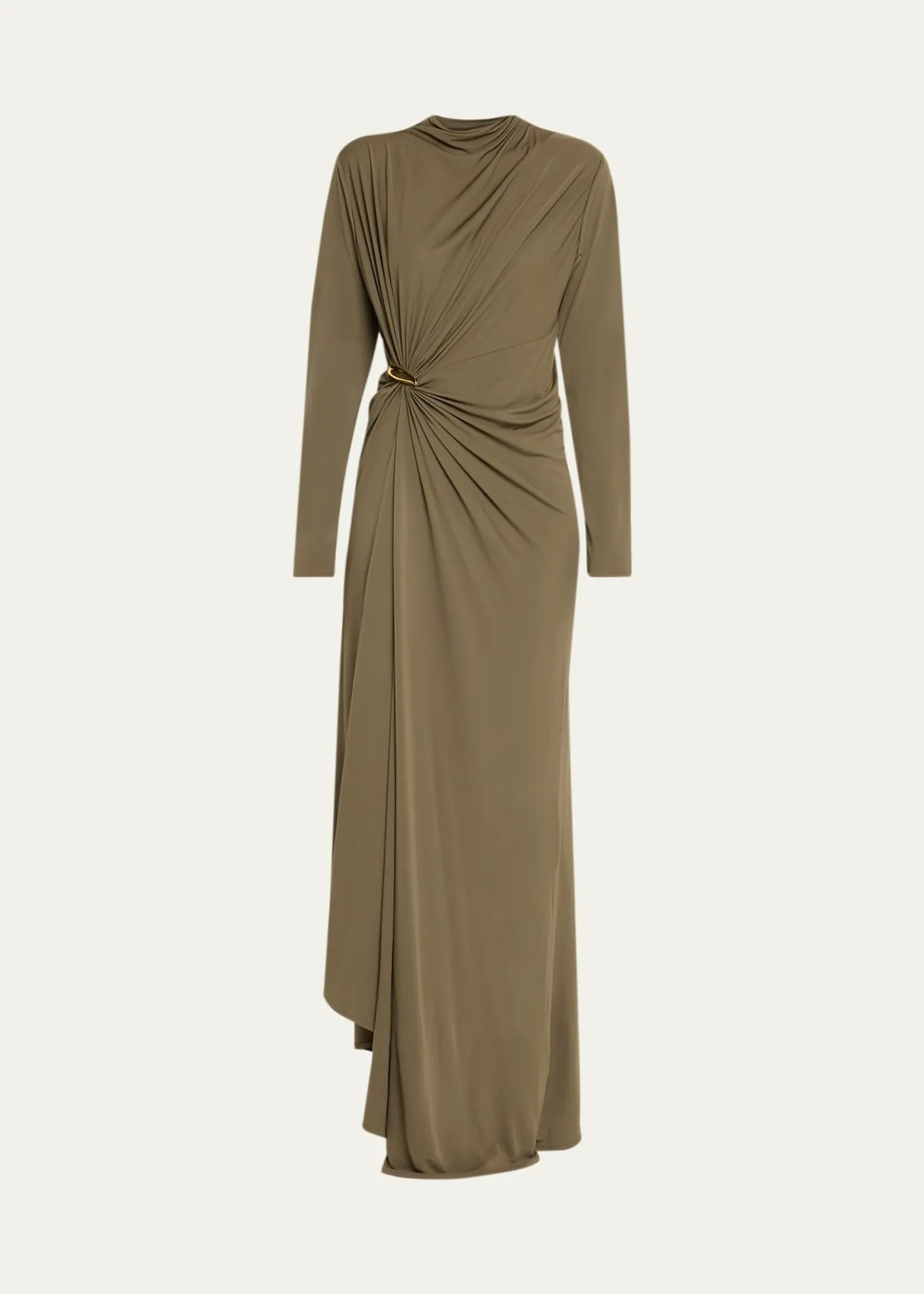 Bottega VenetaLong-Sleeve Draped Matte Crepe Maxi Dress
