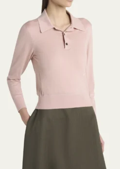 Bottega VenetaLong-Sleeve Fine Cashmere Polo Sweater
