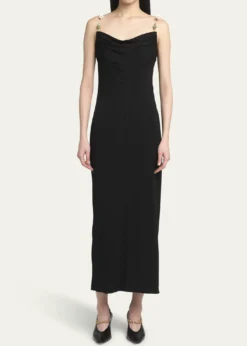 Bottega VenetaMatte Crepe Jersey Midi Dress with Embellished Hardware Straps