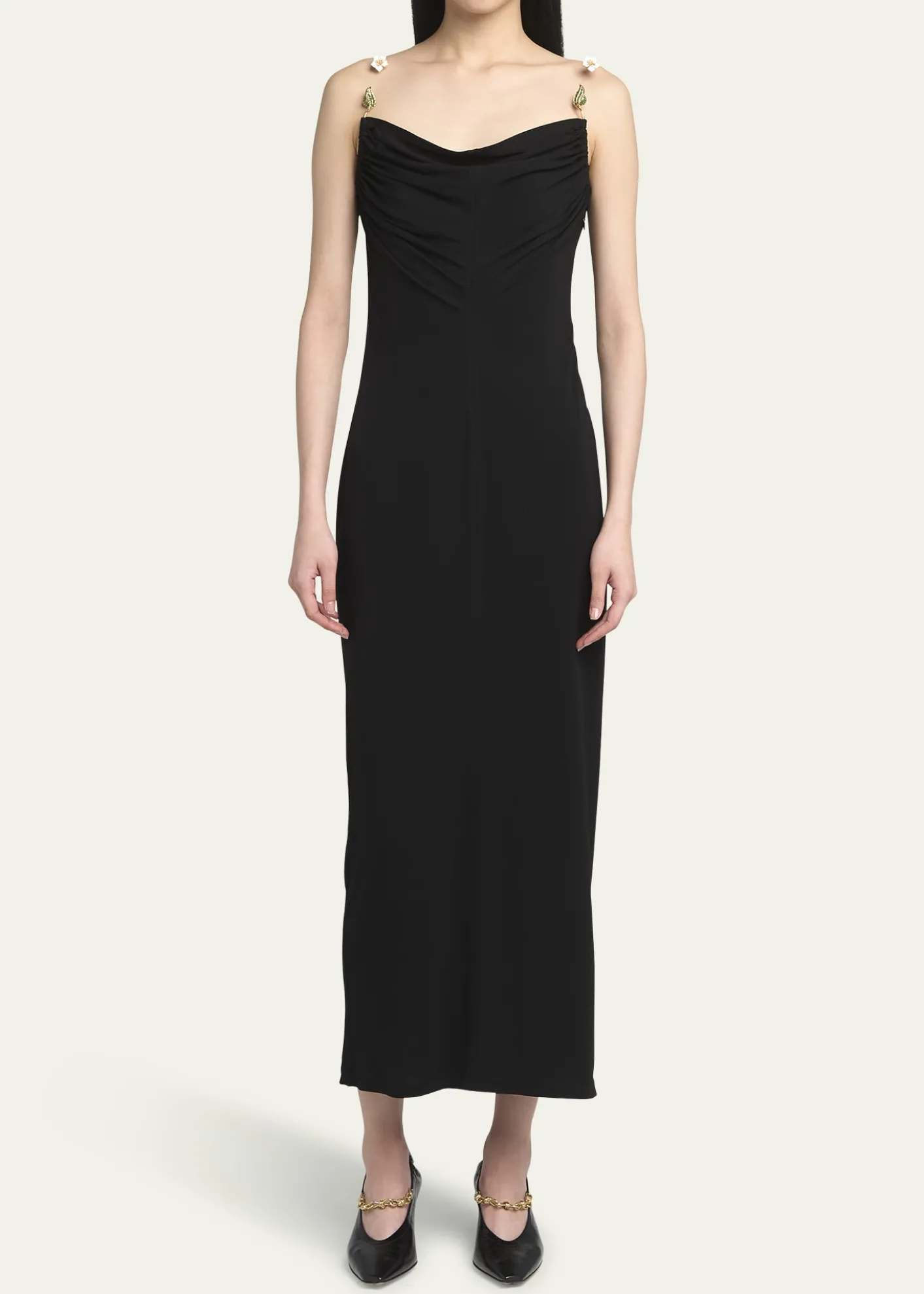 Bottega VenetaMatte Crepe Jersey Midi Dress with Embellished Hardware Straps