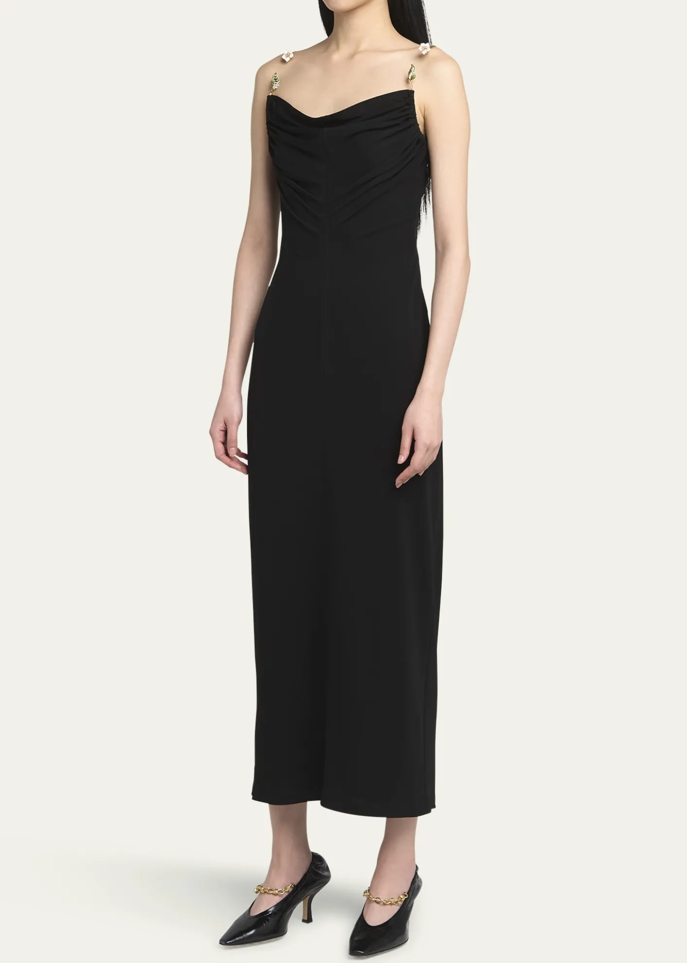 Bottega VenetaMatte Crepe Jersey Midi Dress with Embellished Hardware Straps