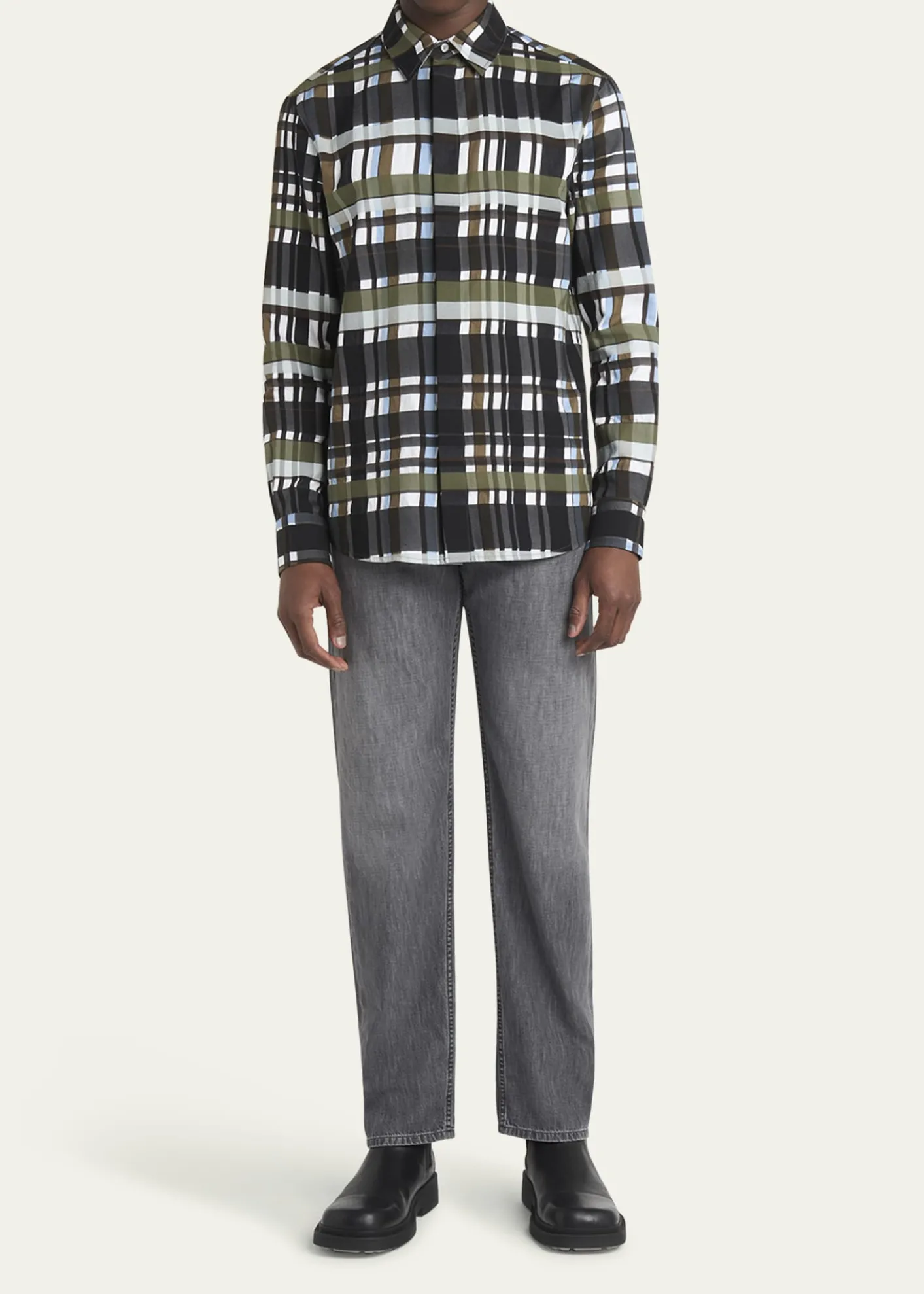 Bottega VenetaMen's Cotton Jumbo Plaid Casual Button-Down Shirt